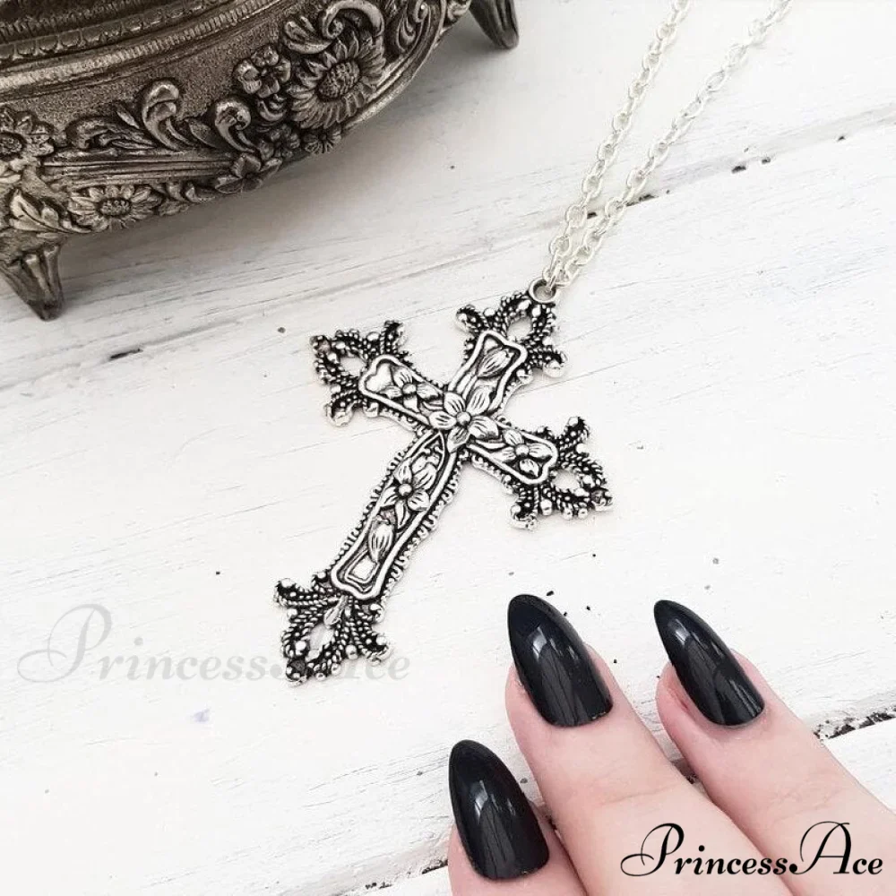 Large Detailed Cross Drill Pendant Jewel Necklace - Image 3