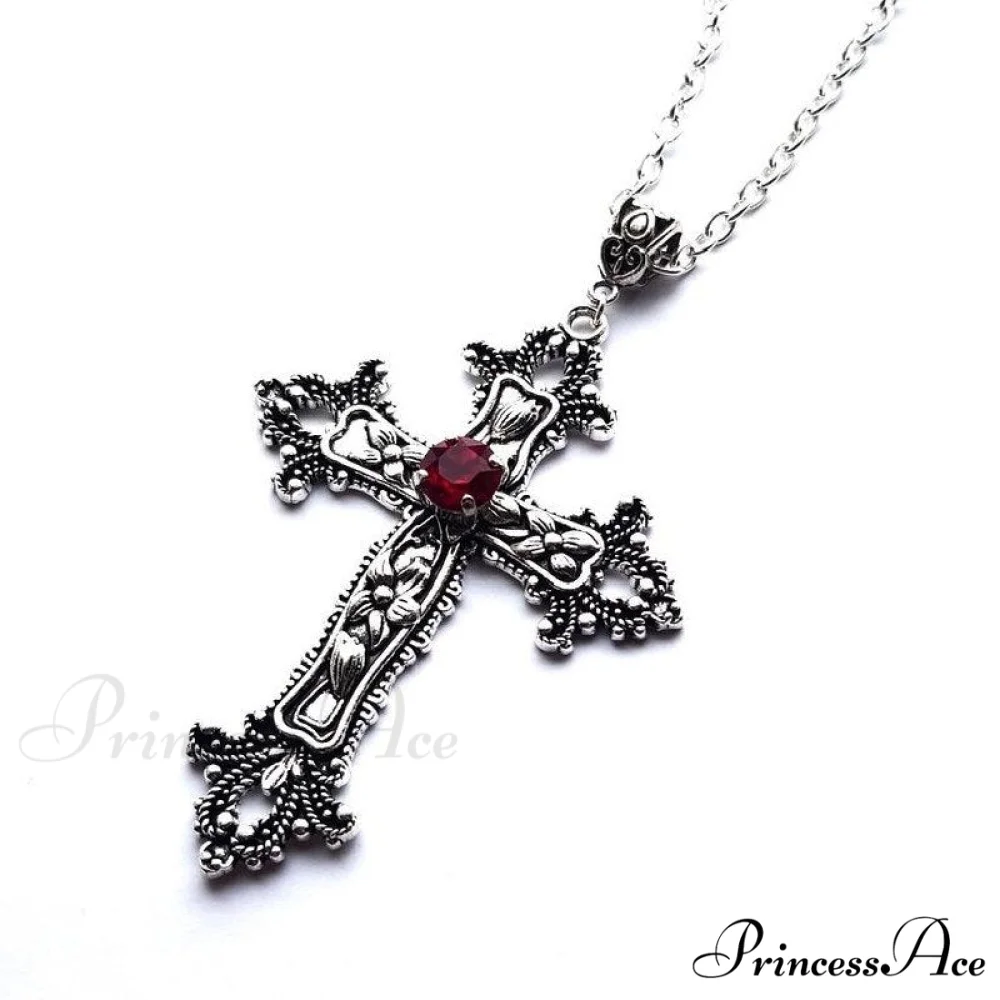 Large Detailed Cross Drill Pendant Jewel Necklace - Image 8