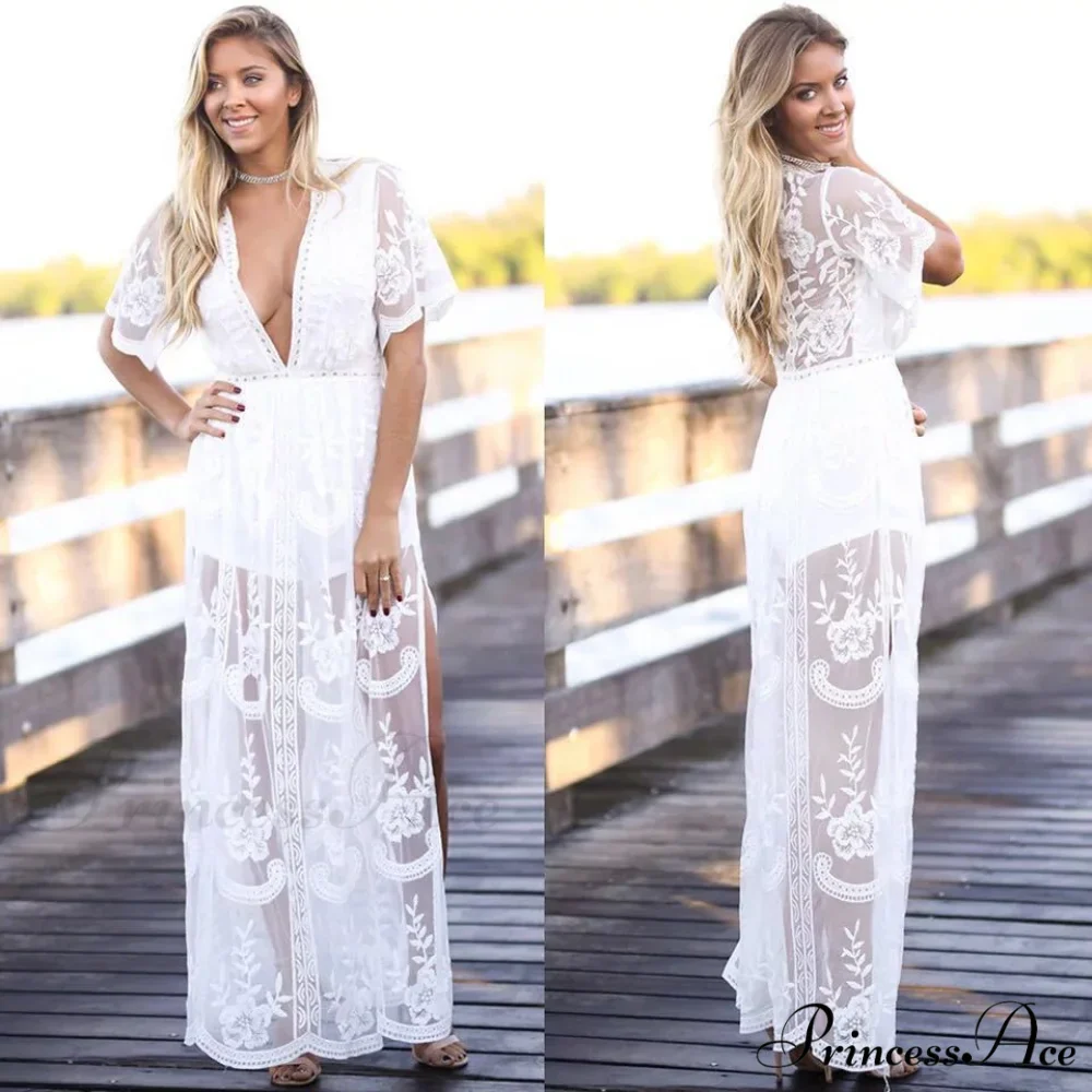 Solid Short Sleeve Beach Sexy Loose Bohemian Maxi Dress - Image 2