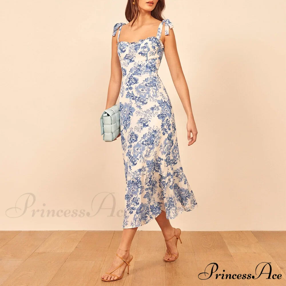 Elegant Vintage Floral Neck Sleeveless Strap Dress - Image 13
