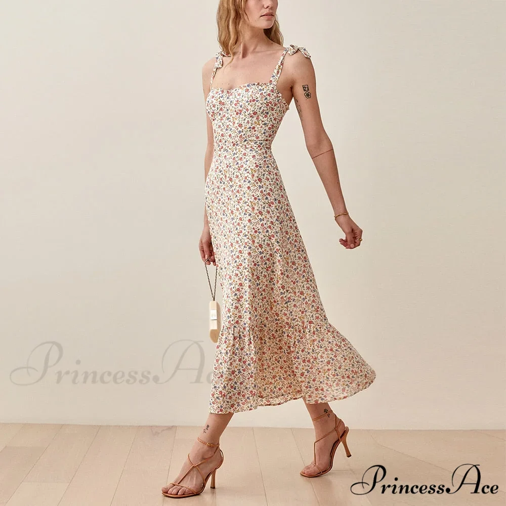 Elegant Vintage Floral Neck Sleeveless Strap Dress - Image 17