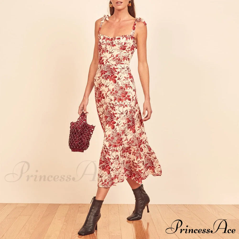 Elegant Vintage Floral Neck Sleeveless Strap Dress - Image 18