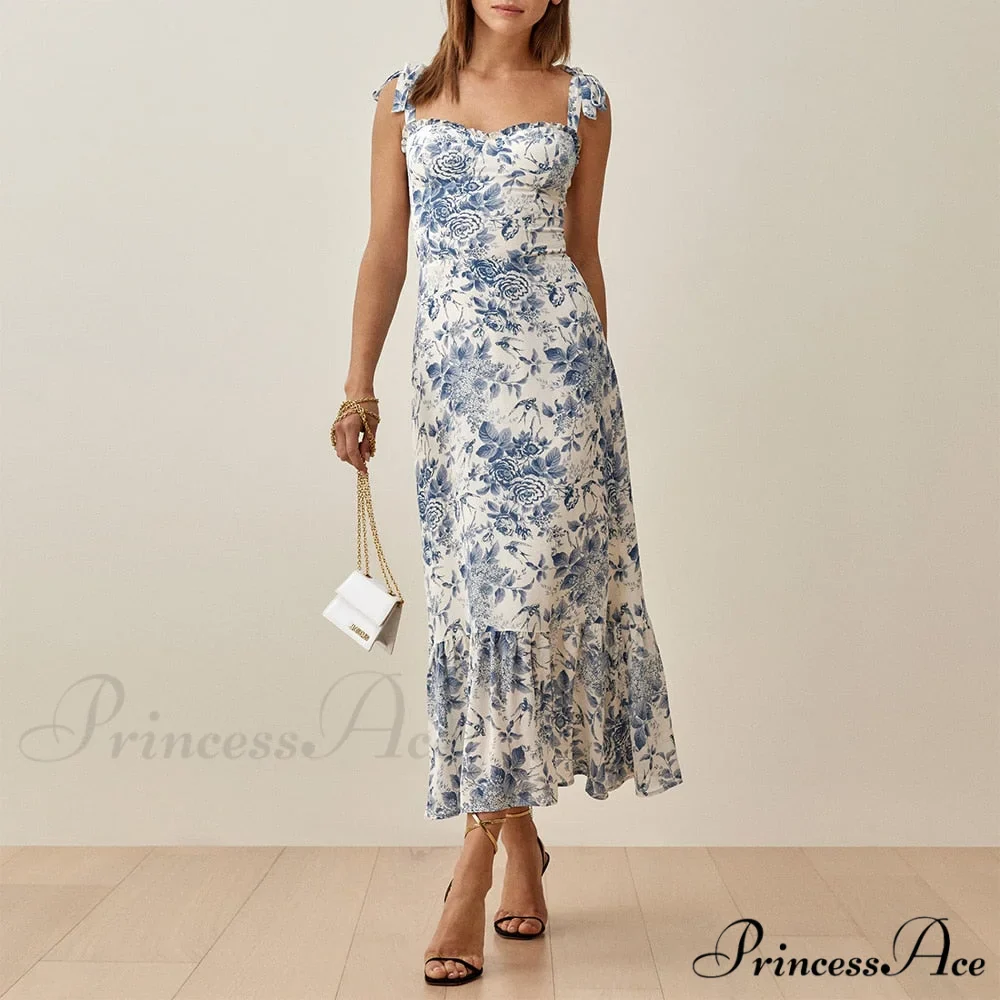 Elegant Vintage Floral Neck Sleeveless Strap Dress - Image 19