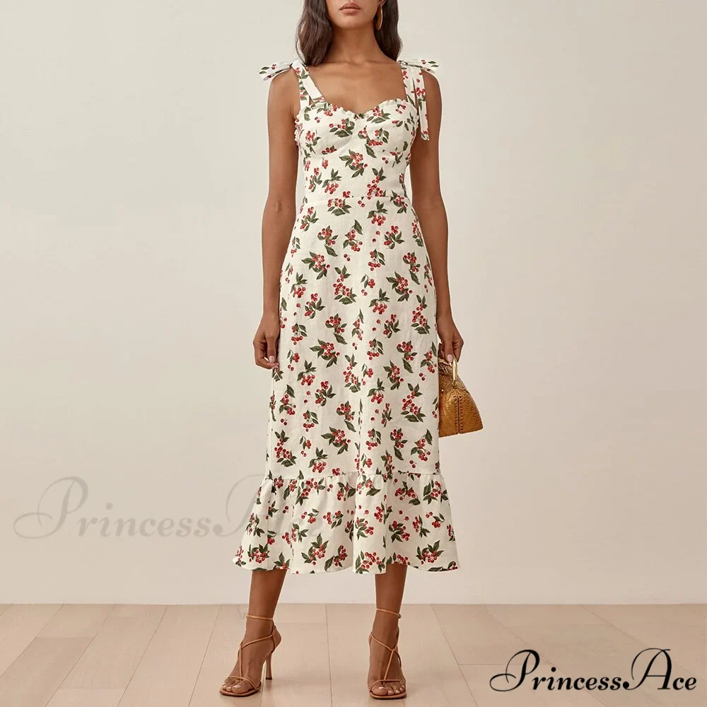 Elegant Vintage Floral Neck Sleeveless Strap Dress - Image 20