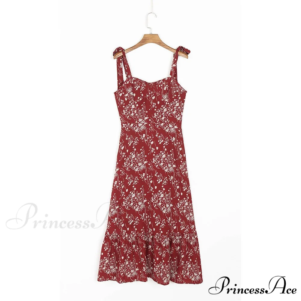 Elegant Vintage Floral Neck Sleeveless Strap Dress - Image 21
