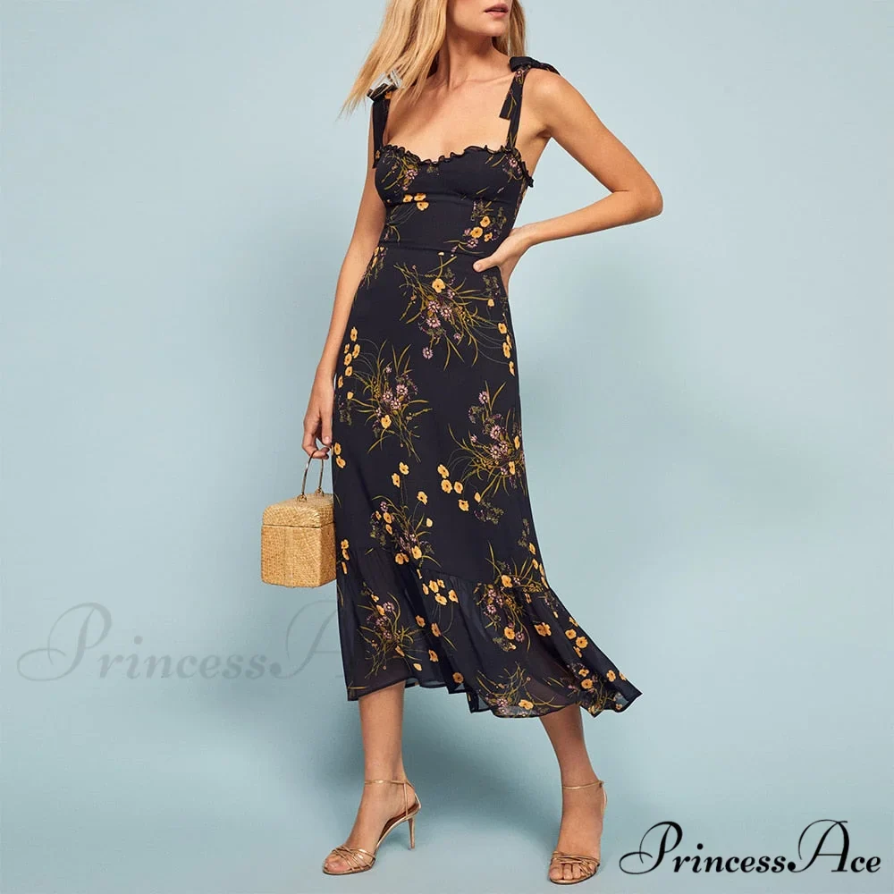 Elegant Vintage Floral Neck Sleeveless Strap Dress - Image 22