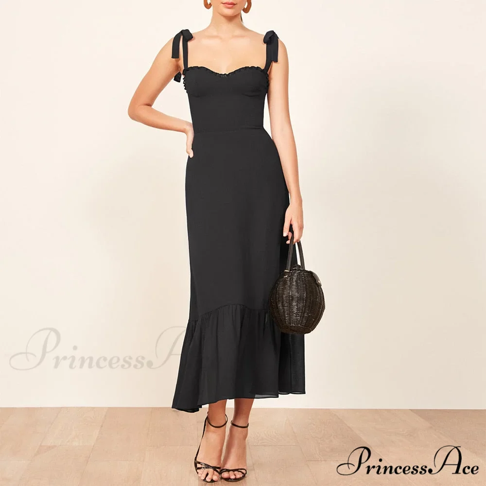 Elegant Vintage Floral Neck Sleeveless Strap Dress - Image 3