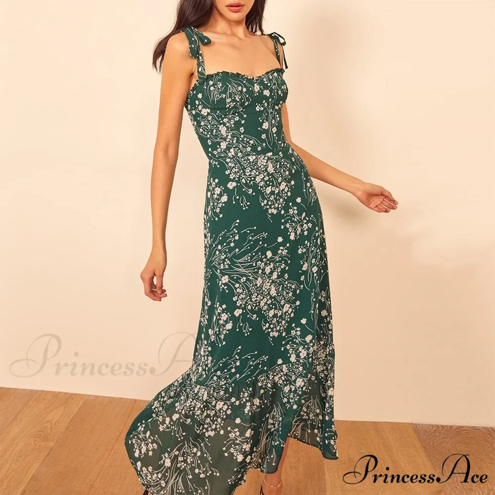 Elegant Vintage Floral Neck Sleeveless Strap Dress - Image 6