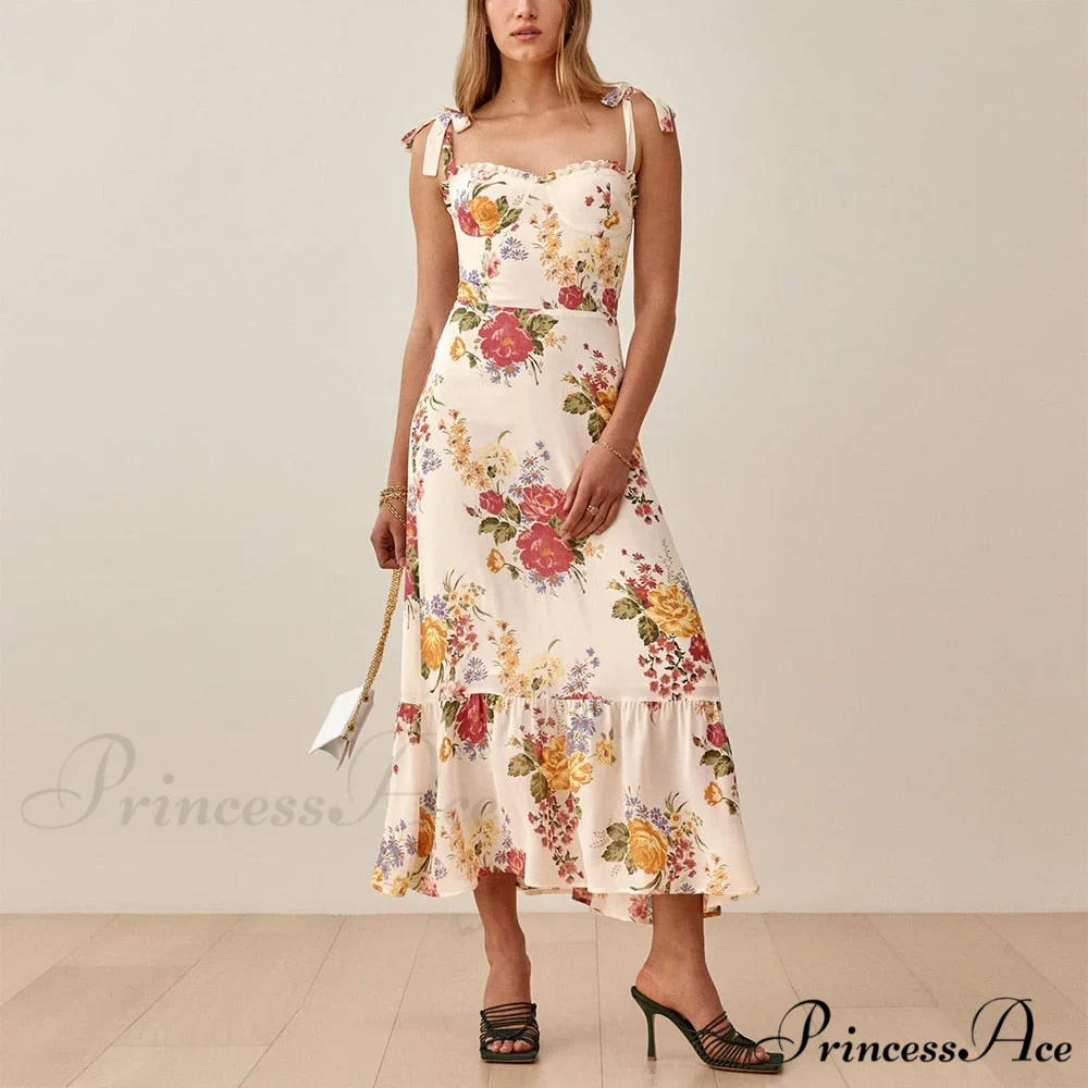 Elegant Vintage Floral Neck Sleeveless Strap Dress - Image 8