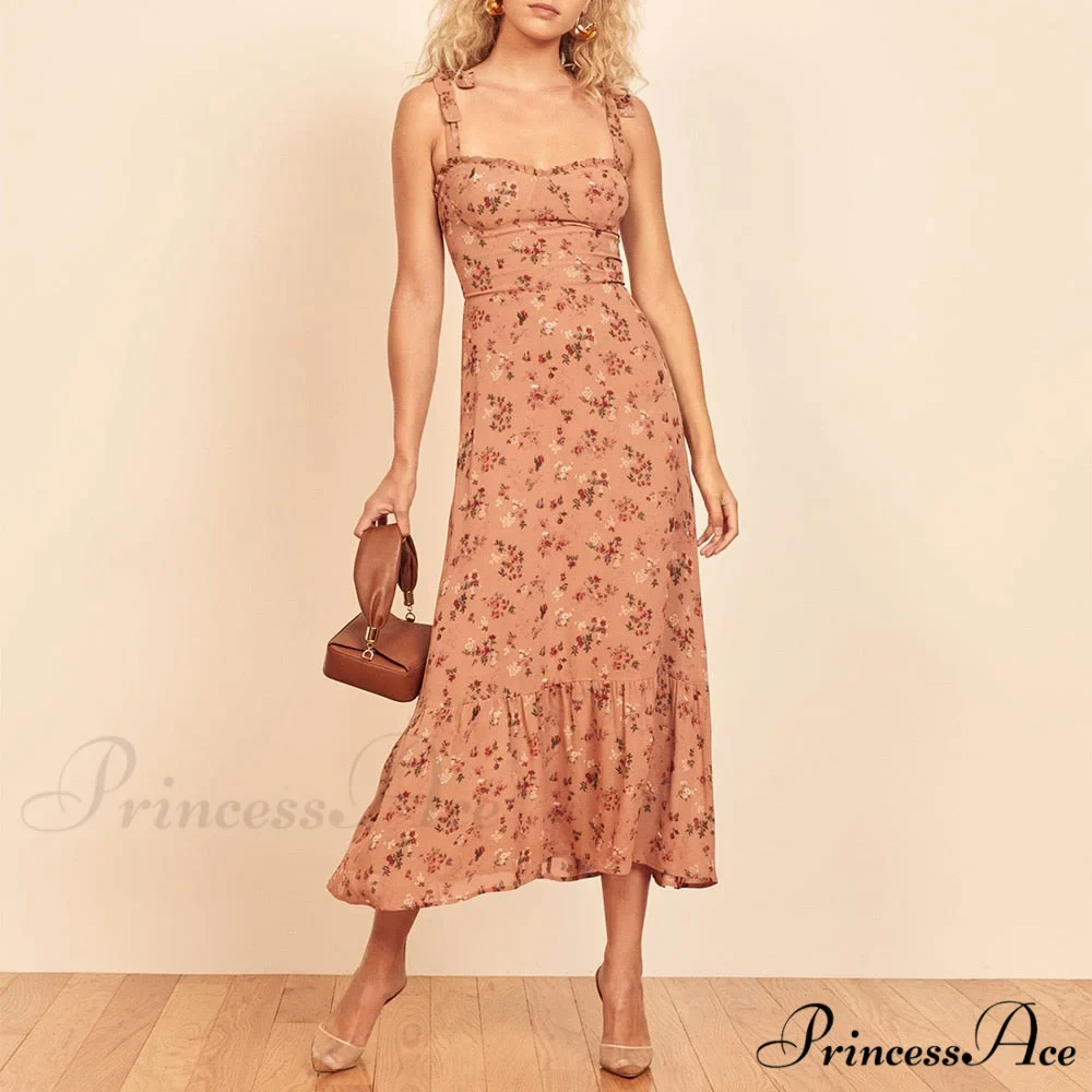 Elegant Vintage Floral Neck Sleeveless Strap Dress - Image 9