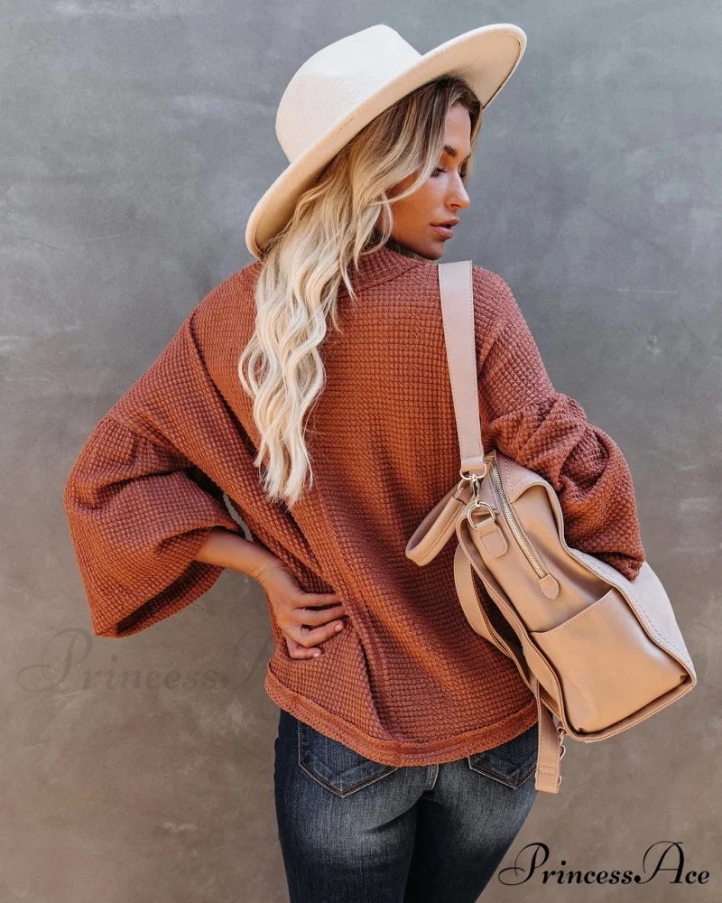 Autumn Knit V-Neck Long Lantern Sleeve Casual Sweater - Image 13