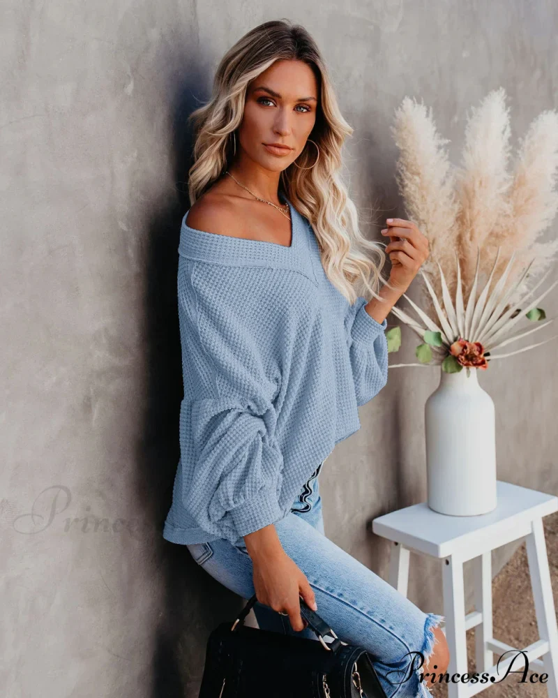 Autumn Knit V-Neck Long Lantern Sleeve Casual Sweater - Image 28