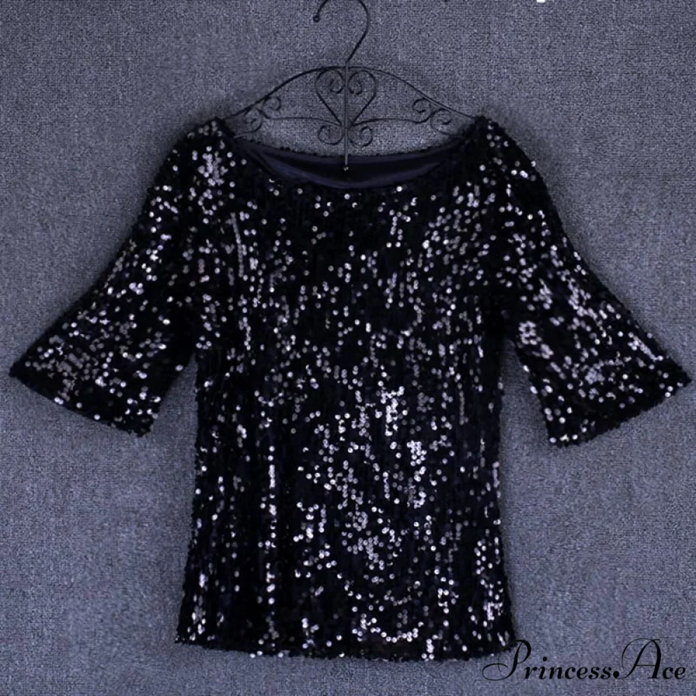 Sequined Embroidered Half Sleeve Oversized Shirt - Image 4