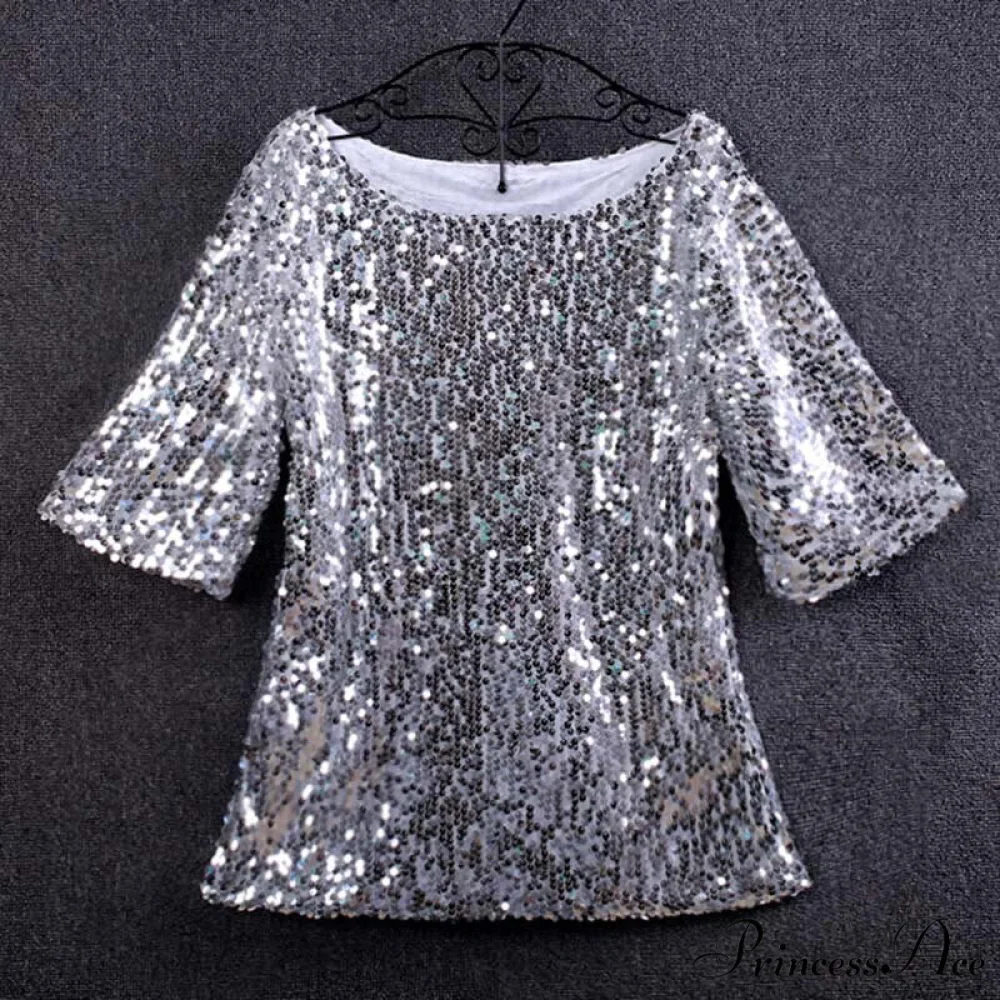 Sequined Embroidered Half Sleeve Oversized Shirt - Image 9