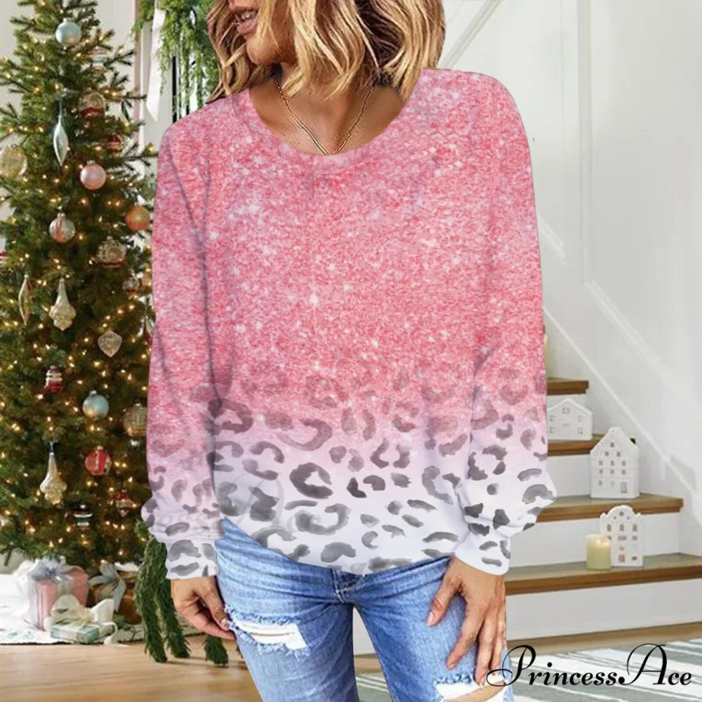 Gradual Change Sequin Printing Round Neck Long Sleeve Sweater - Image 5