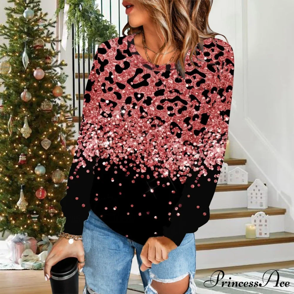 Gradual Change Sequin Printing Round Neck Long Sleeve Sweater - Image 7
