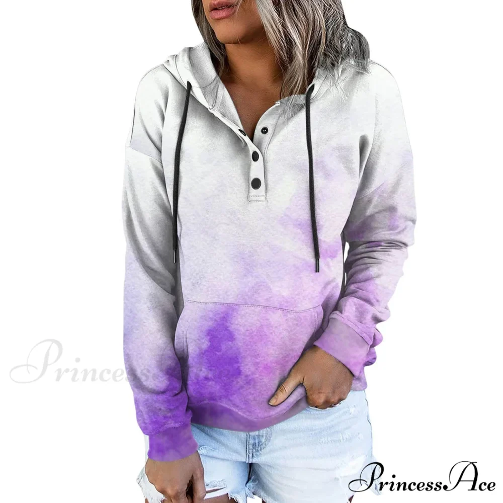 Casual Drawstring Button Sequins Printed Hooded Sweatshirts - Image 7