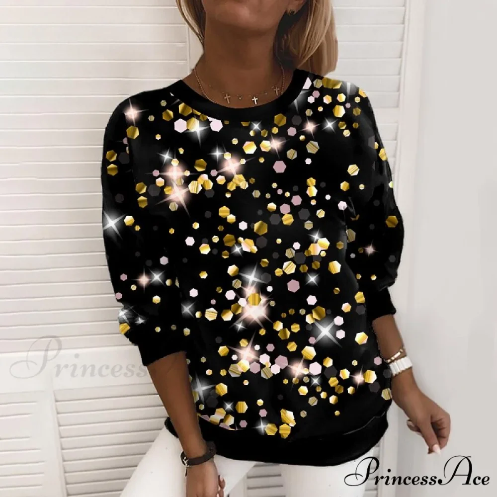 Y2k Sequins Gemstone Print Long Sleeves O-neck Pullover - Image 5