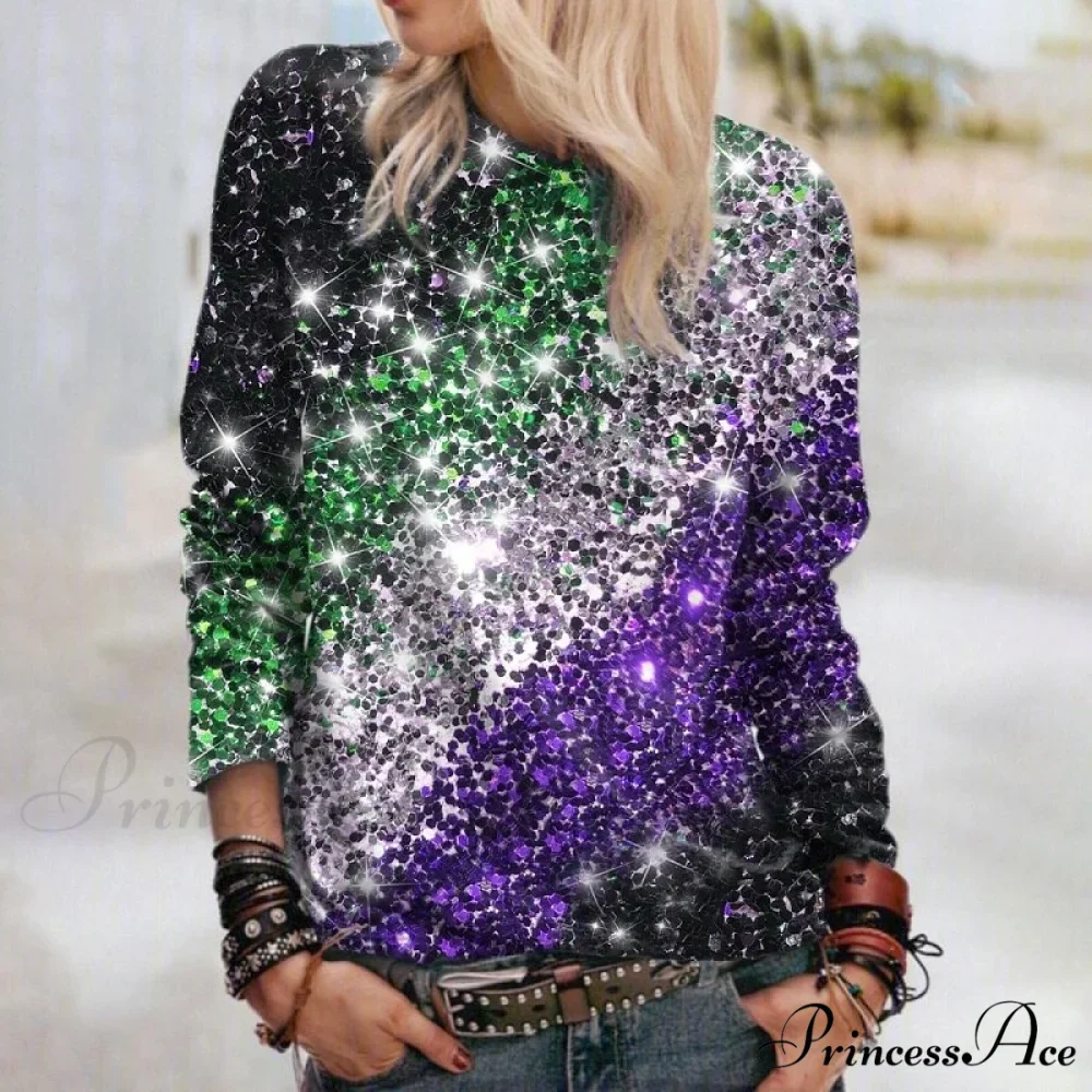 Y2k Sequins Gemstone Print Long Sleeves O-neck Pullover - Image 6