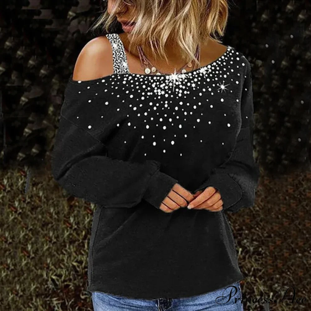 Solid Skew Neck Long Sleeves Casual Slim Fit T-shirt - Image 2