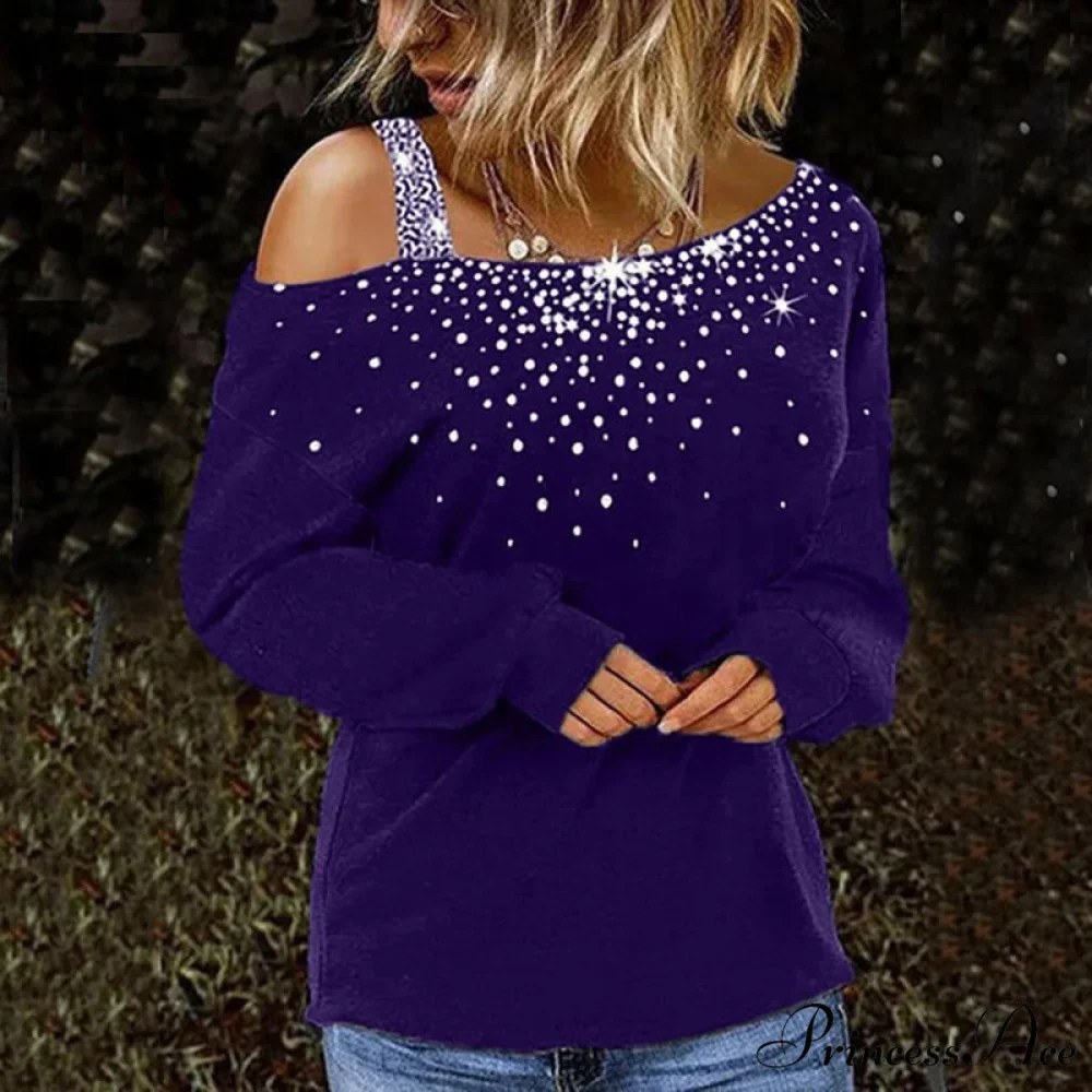 Solid Skew Neck Long Sleeves Casual Slim Fit T-shirt - Image 3