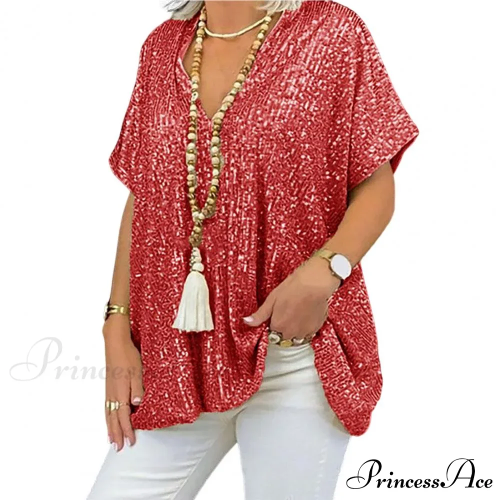 Retro Printed 3D Cutting Loose Shiny Sequins Blouse - Image 7
