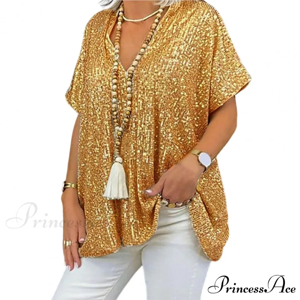 Retro Printed 3D Cutting Loose Shiny Sequins Blouse - Image 8