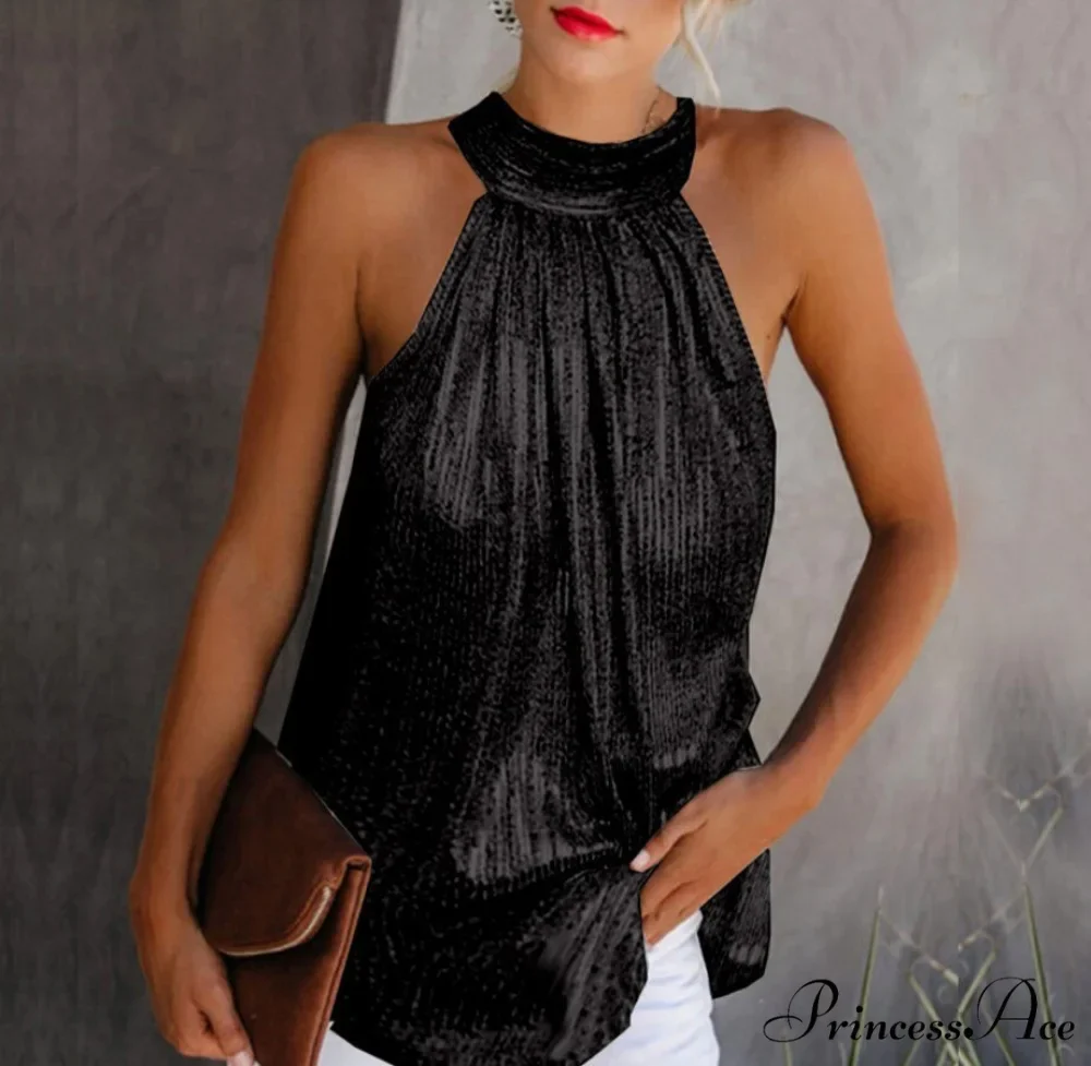 Sequin Glitter Strappy Hang-Neck Swing Clubwear Party Night Tank - Image 4