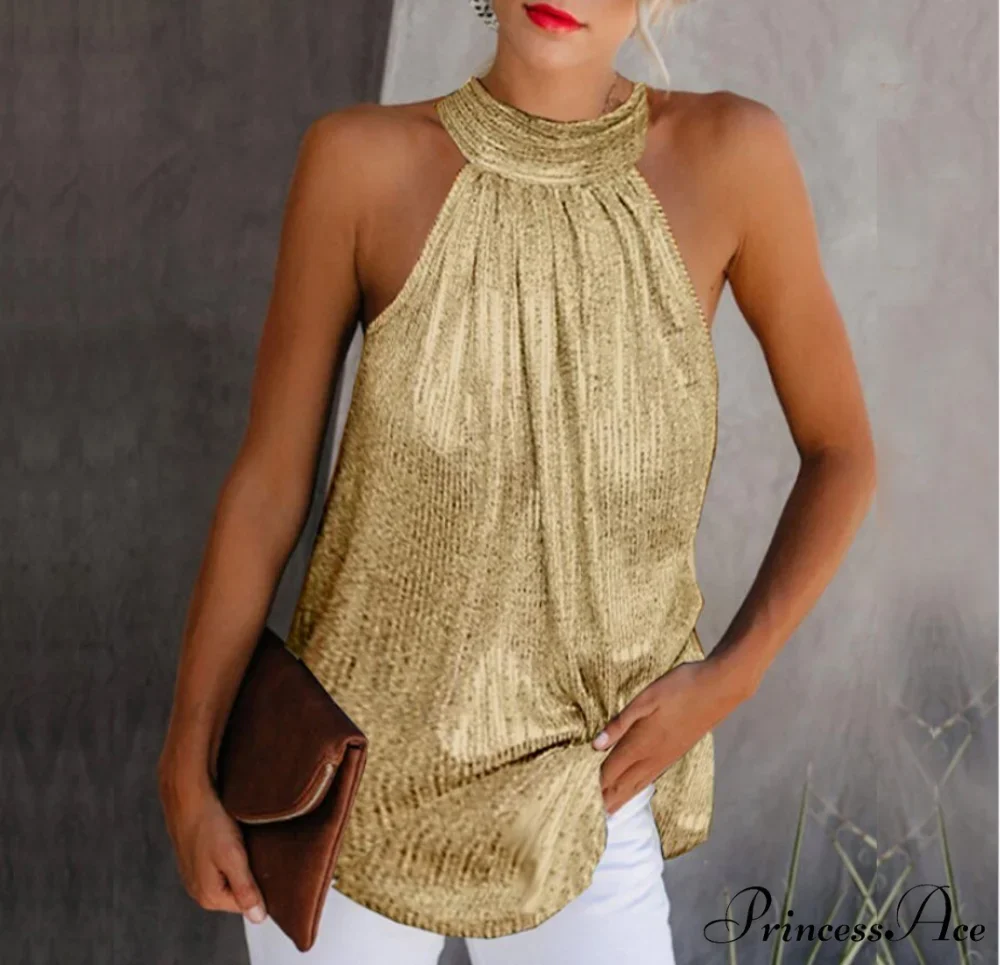 Sequin Glitter Strappy Hang-Neck Swing Clubwear Party Night Tank - Image 5