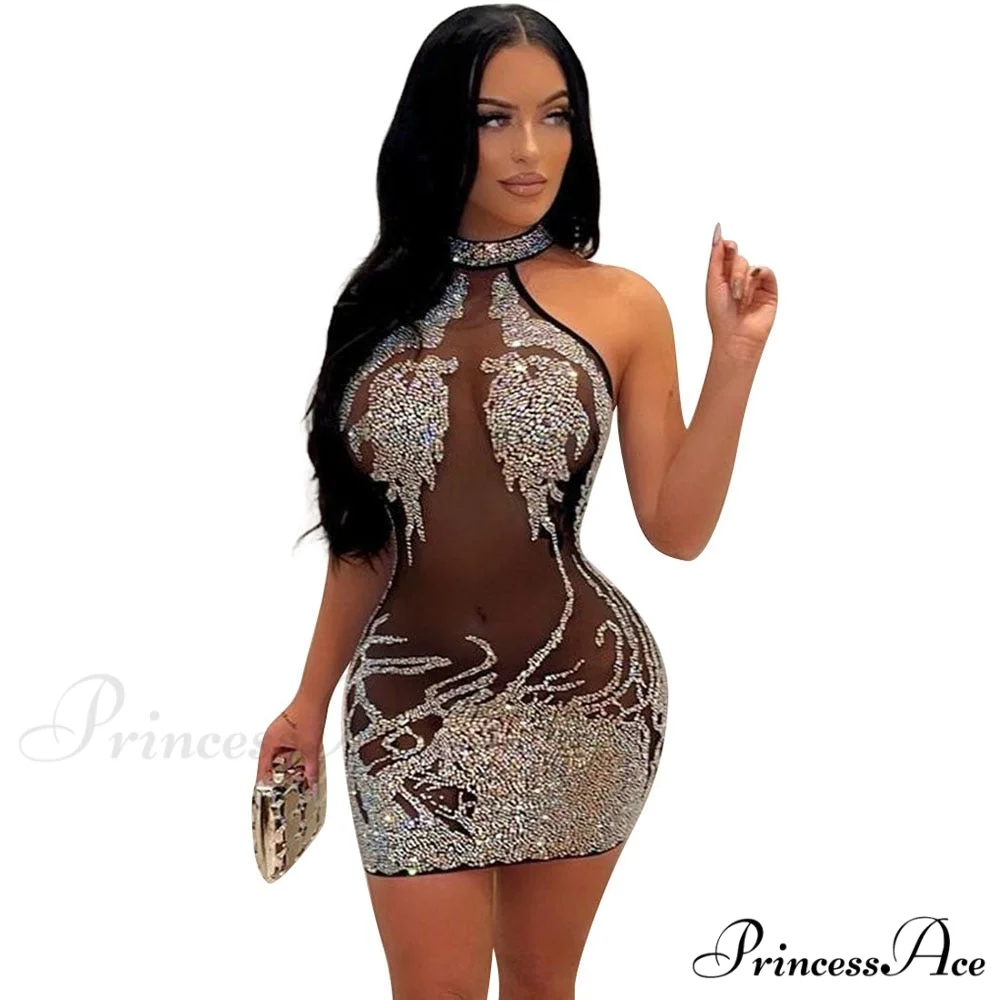 Sexy Mesh Rhinestone Short Prom Evening Mini Dress - Image 13