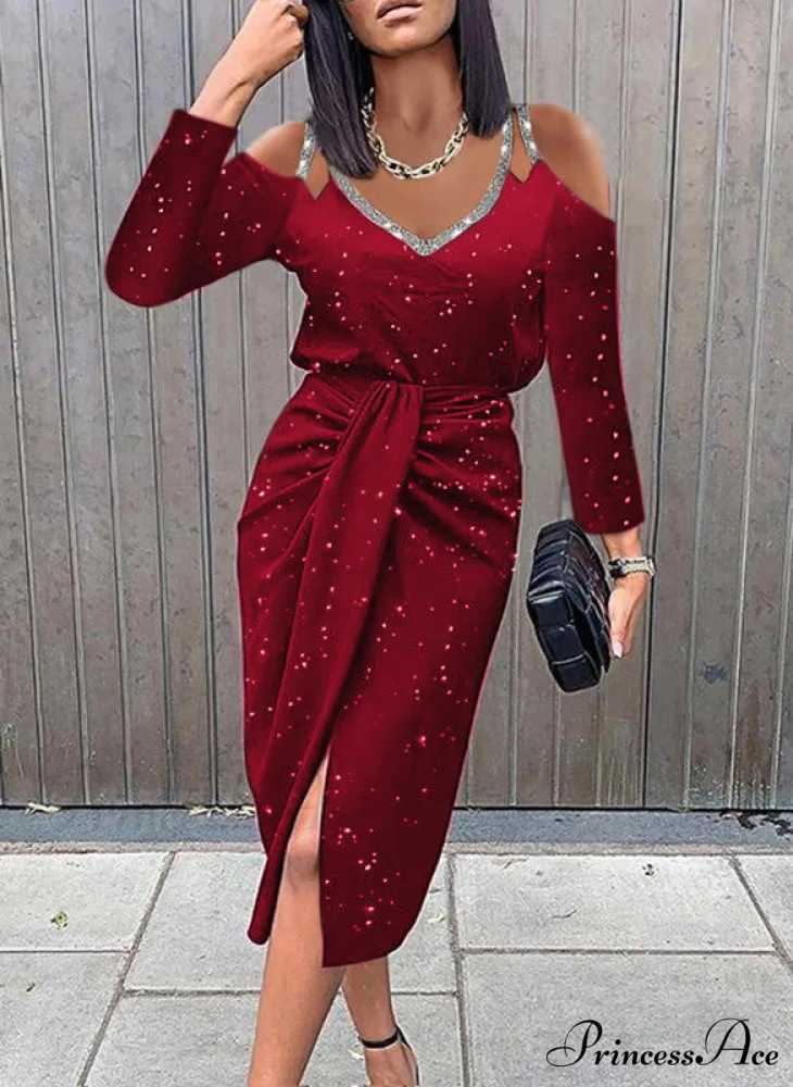 asual V-neck Lace Long Sleeve Elegant Party Dress - Image 3
