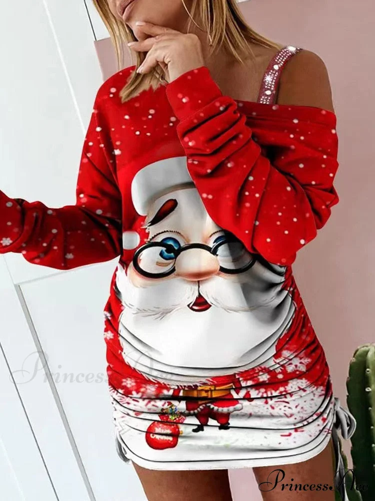 Hollow Off Shoulder Drawstring Casual Diagonal Collar Long Seeve Dress - Image 15