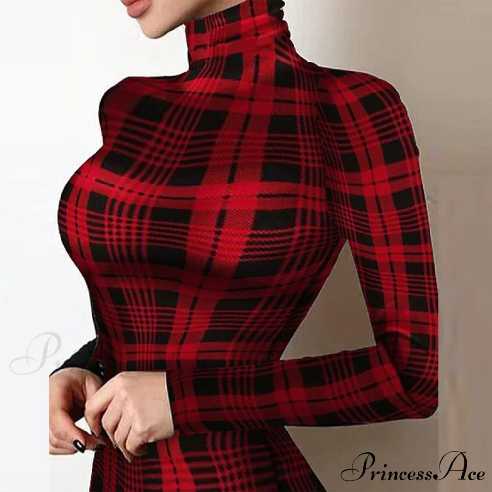 Shiny Silk Turtleneck Mesh Patchwork Long Sleeve A-line Dress - Image 17