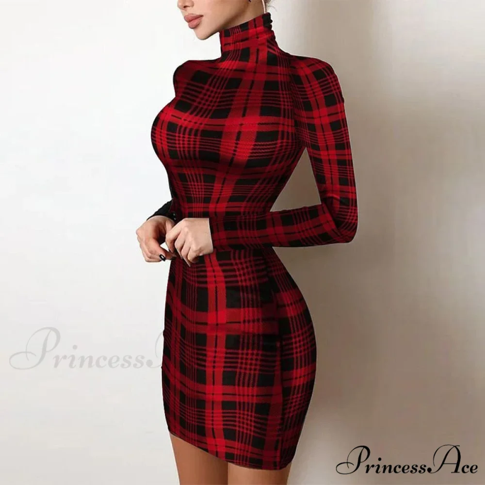 Shiny Silk Turtleneck Mesh Patchwork Long Sleeve A-line Dress - Image 19