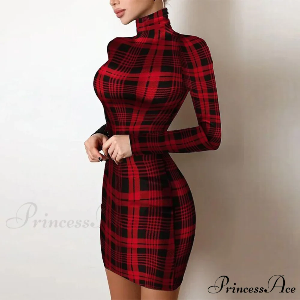 Shiny Silk Turtleneck Mesh Patchwork Long Sleeve A-line Dress - Image 4