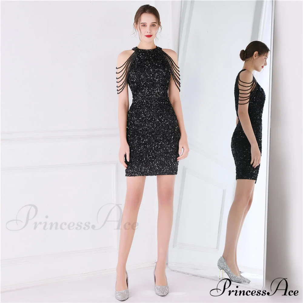 Off Shoulder Gold Sequin Short Party Bodycon Dress - Image 25
