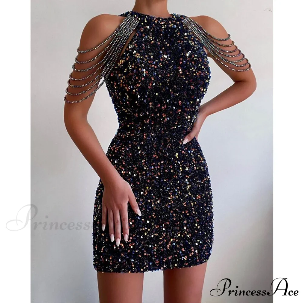 Off Shoulder Gold Sequin Short Party Bodycon Dress - Image 3