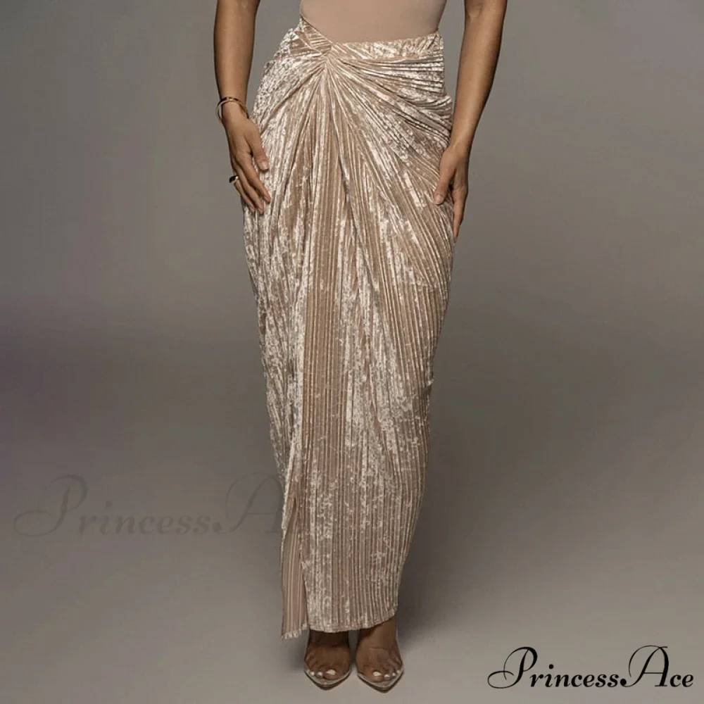 Pleated Velvet High Waist Twist High Split Party Skirt - Image 2