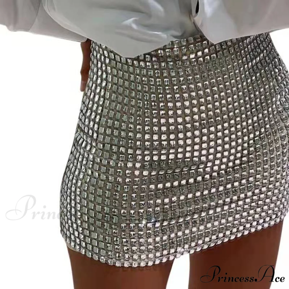 Shiny Sequins Chic Bodycon Solid Color Mini Skirt - Image 3