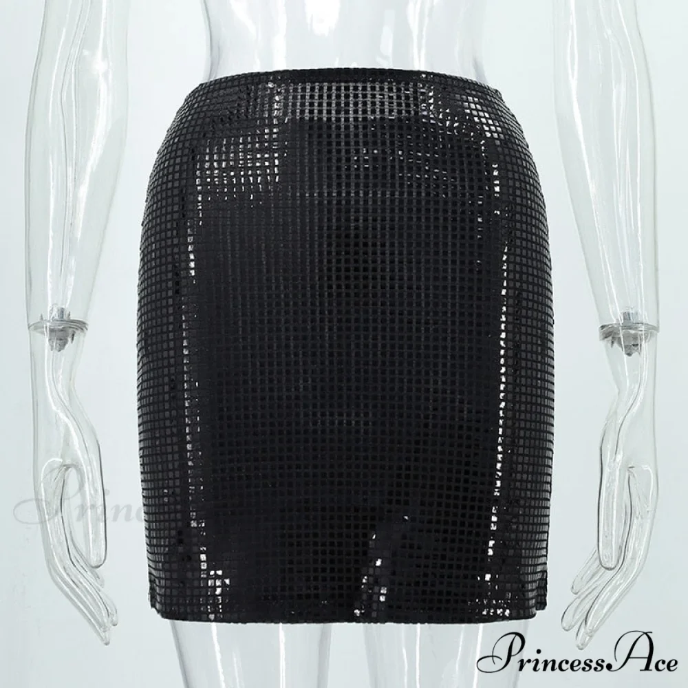 Shiny Sequins Chic Bodycon Solid Color Mini Skirt - Image 5