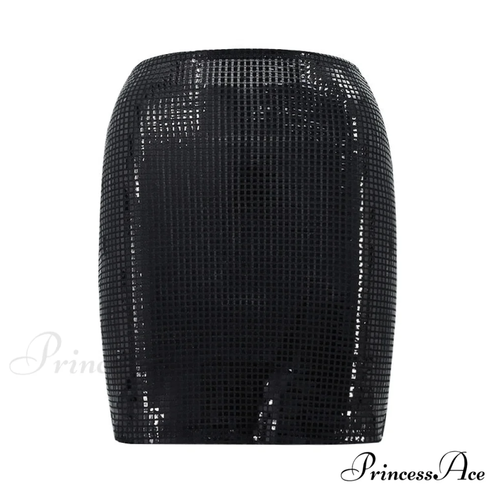 Shiny Sequins Chic Bodycon Solid Color Mini Skirt - Image 7