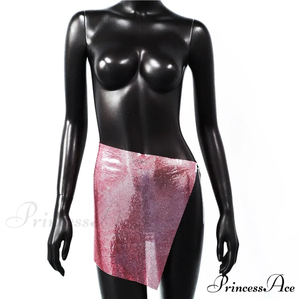 Shiny Hollow Out Split Metal Sequins Solid See Through Skirt - Image 7