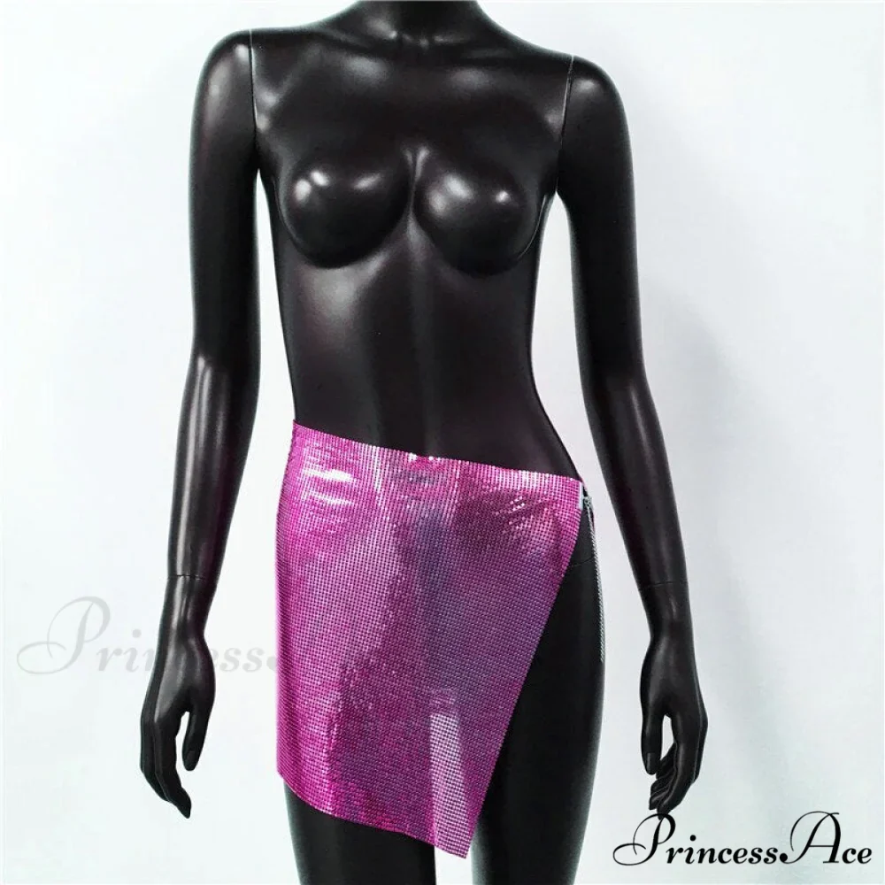 Shiny Hollow Out Split Metal Sequins Solid See Through Skirt - Image 9