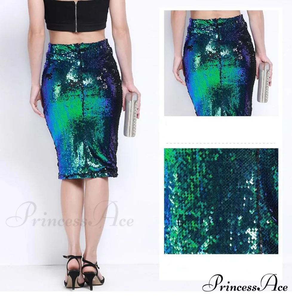 Sequin Zipper Package Hip Slim Pencil Skirt - Image 3