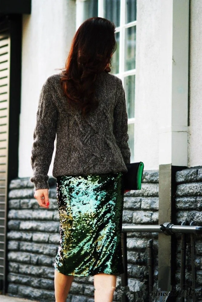 Sequin Zipper Package Hip Slim Pencil Skirt - Image 4