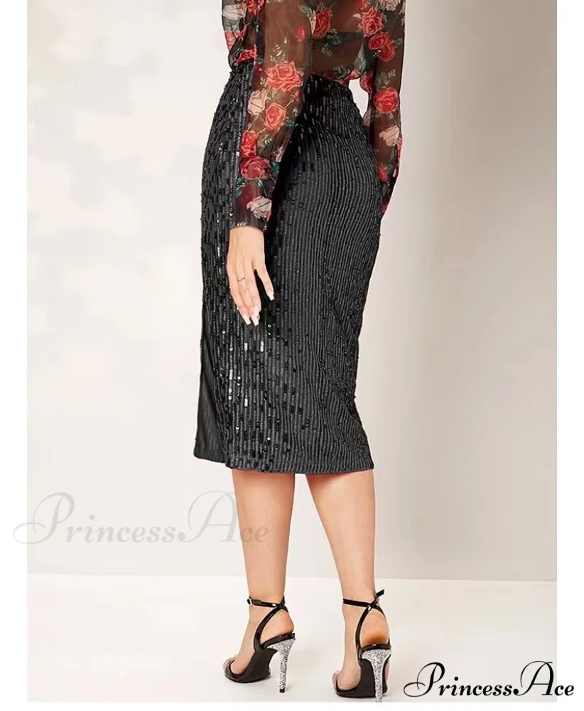 Side Slit Solid Color Tight Over Knee Slim Skirt - Image 6