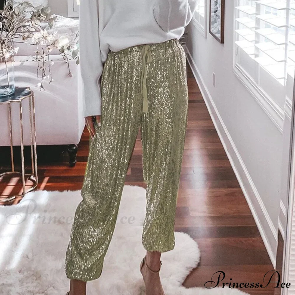 High Waist Sequin Long Pants - Image 2