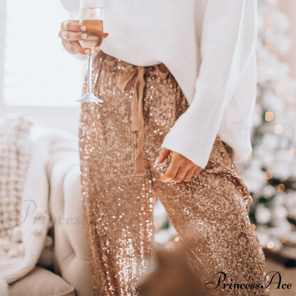 High Waist Sequin Long Pants - Image 4
