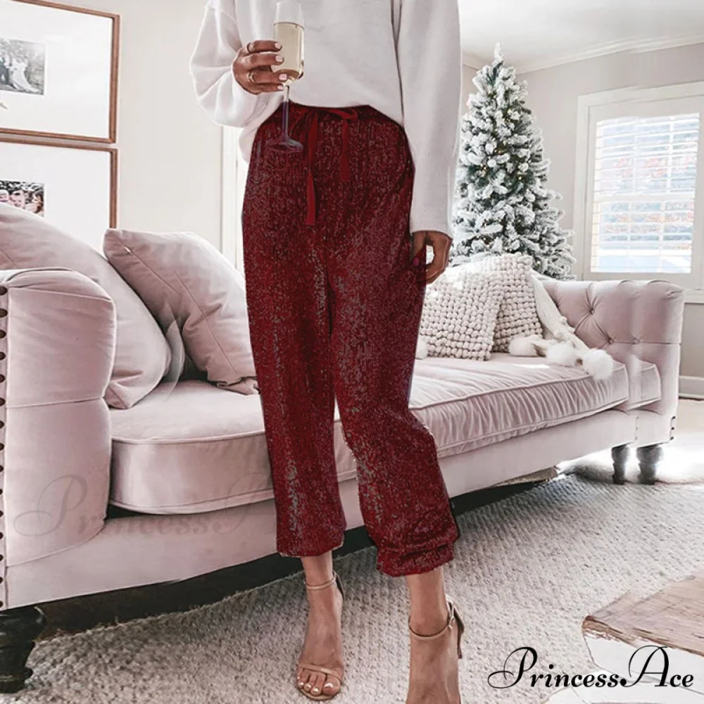 High Waist Sequin Long Pants - Image 7