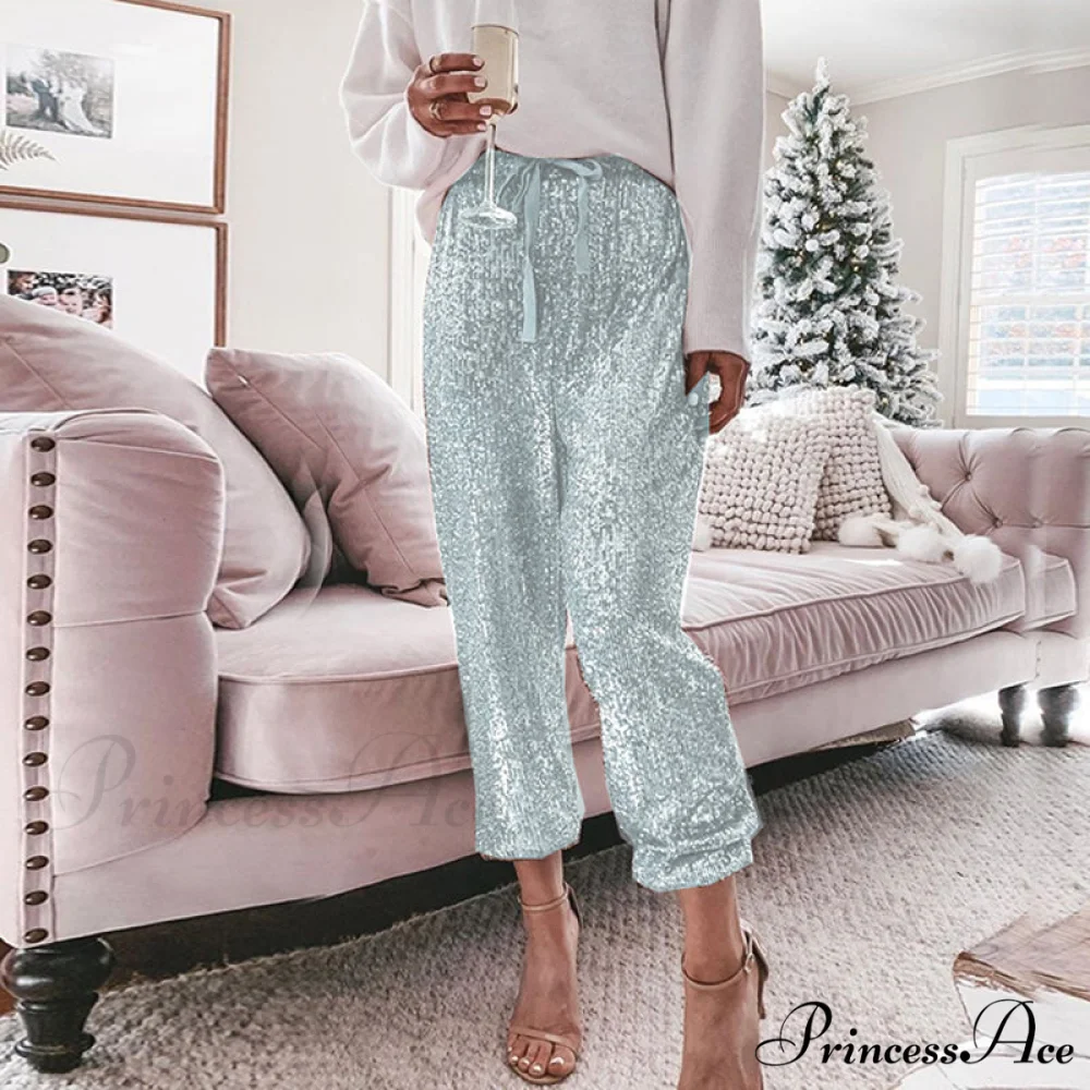 High Waist Sequin Long Pants - Image 9